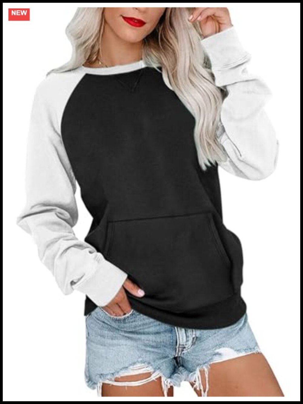Womens Crewneck Sweatshirt Kangaroo Pocket Lightweight Pullover Top